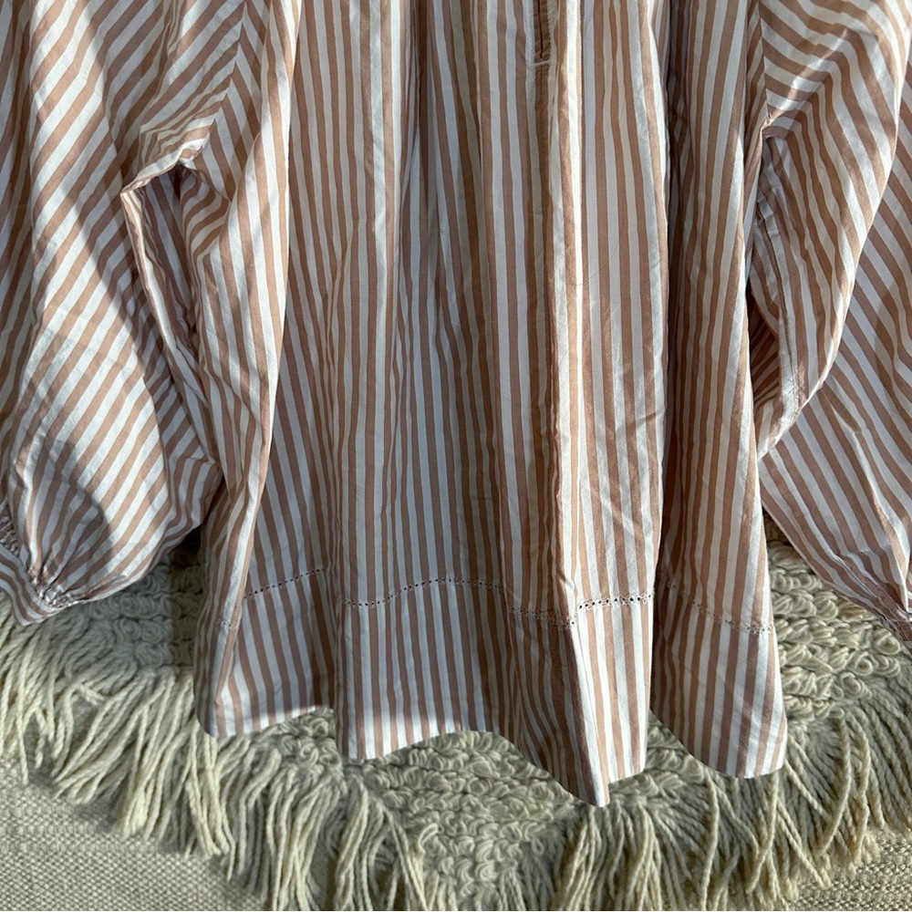 THE GREAT. dusty pink and white striped billowy bishop sleeve top M - Picture 9 of 11